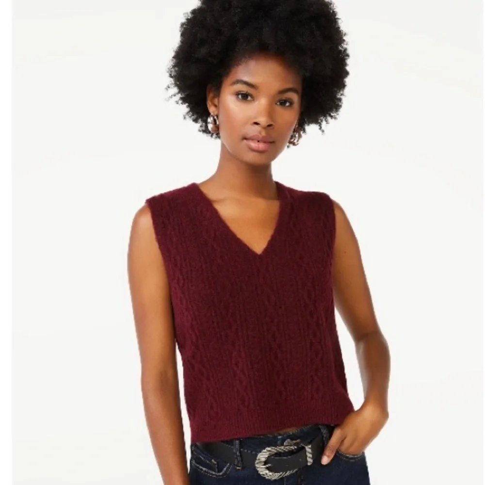 Scoop Women's Sleeveless V-Neck Cable Knit Cropped Sweater Vest Size XXL - Picture 1 of 11
